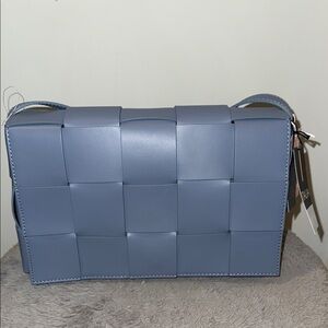 STELLA BIANCA Made In Italy Woven Smooth Leather Crossbody Handbag Blue